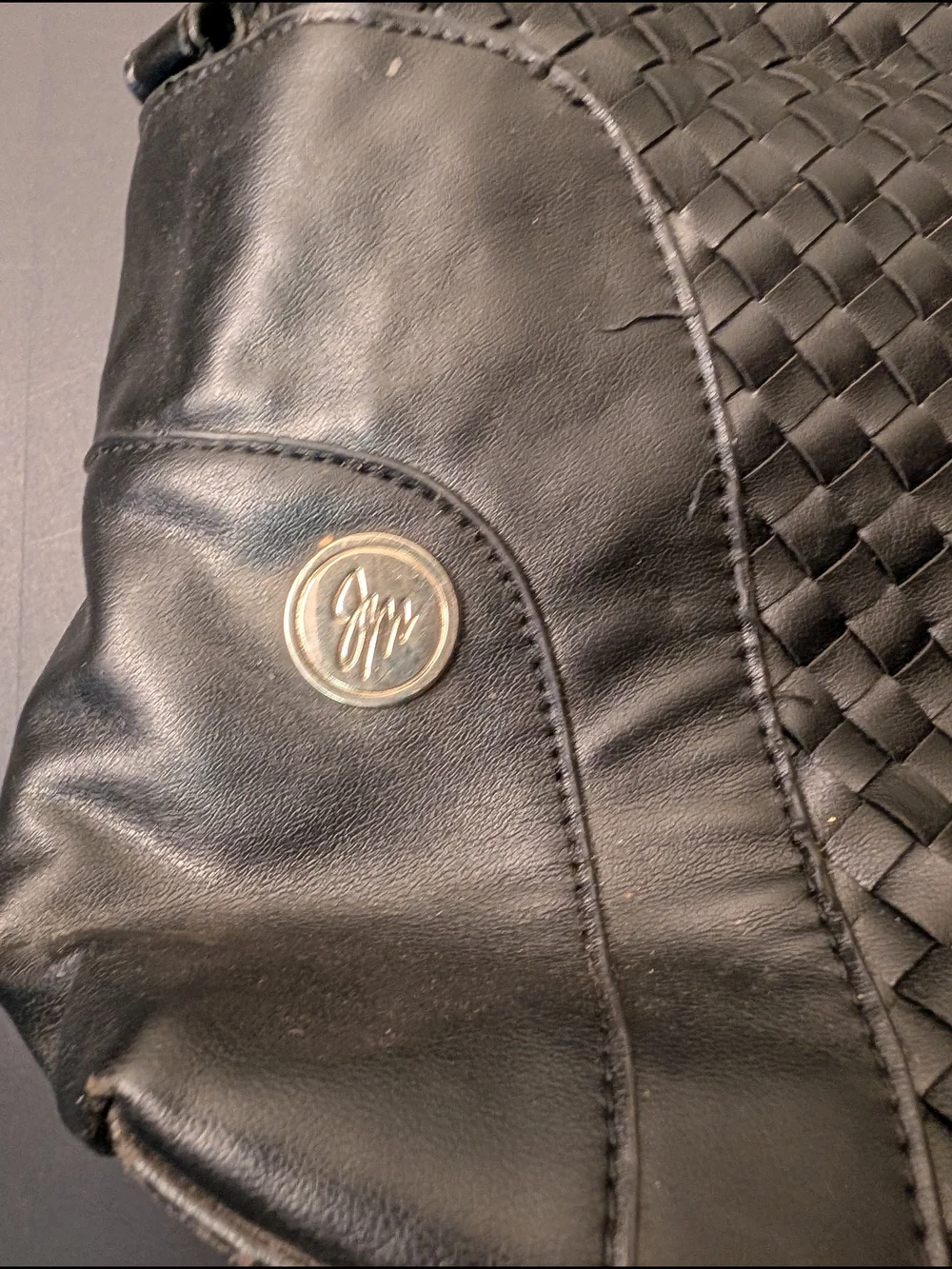 Joy Mangano Designer Drop Bag Black Woven Tote Purse Set with Pocket Watch Charm